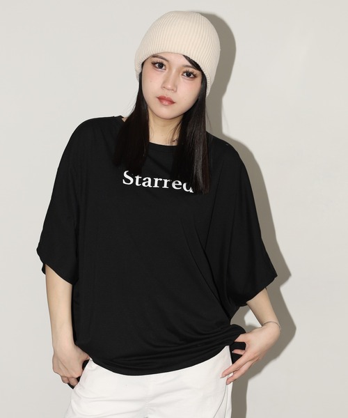 FUNALIVE(ファンアライブ)の「前後ロゴドルマンTチュニック 半端袖(Tシャツ/カットソー・レディース・モカ/カーキ/ブラック・L)」の2枚目の写真