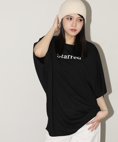 FUNALIVE(ファンアライブ)の「前後ロゴドルマンTチュニック 半端袖(Tシャツ/カットソー・レディース・モカ/カーキ/ブラック・L)」の5枚目の写真