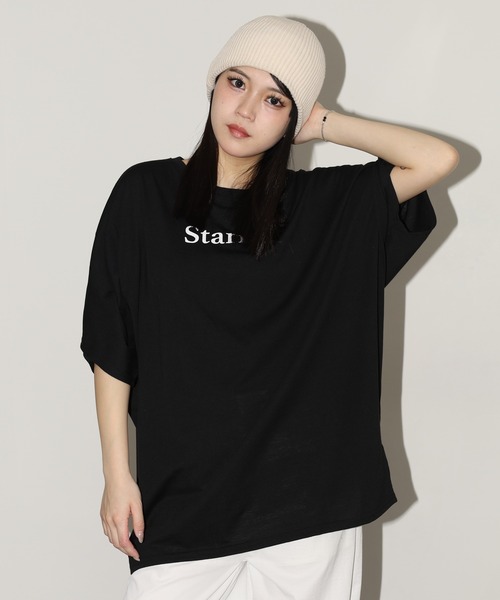 FUNALIVE(ファンアライブ)の「前後ロゴドルマンTチュニック 半端袖(Tシャツ/カットソー・レディース・モカ/カーキ/ブラック・L)」の7枚目の写真
