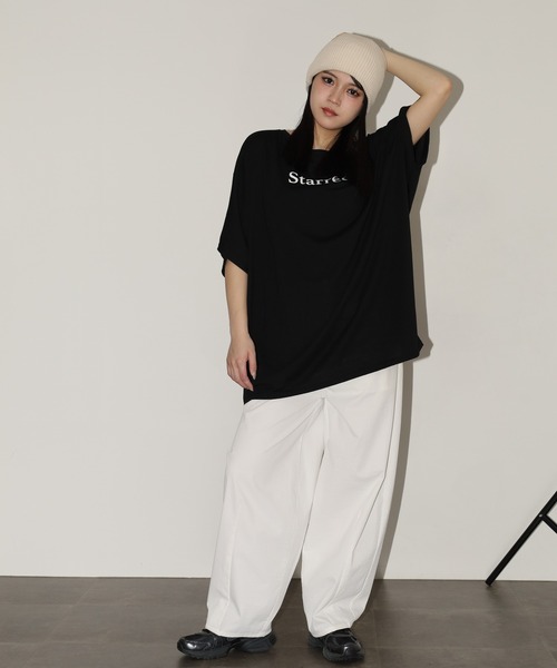 FUNALIVE(ファンアライブ)の「前後ロゴドルマンTチュニック 半端袖(Tシャツ/カットソー・レディース・モカ/カーキ/ブラック・L)」の13枚目の写真