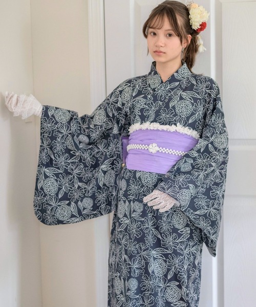 Catherine Cottage(キャサリンコテージ)の「2WAYセパレート浴衣セット(lady's)(浴衣・レディース・ピンク系5/ベージュ系9/ダークネイビー/ブルー系5/ライラック系9/レッド系9/モーブ系6/ブラック系9/ブルー系6/グリーン×ピンク/オレンジ系6/ピンク系6/ホワイト×ブルー/ネイビー系5・FREE)」の15枚目の写真