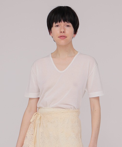 DRESSLAVE(ドレスレイブ)の「sheer knit tee(シアーニットTシャツ)(ニット/セーター・レディース・ホワイト/オレンジ・38)」の2枚目の写真
