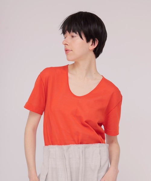 DRESSLAVE(ドレスレイブ)の「sheer knit tee(シアーニットTシャツ)(ニット/セーター・レディース・ホワイト/オレンジ・38)」の1枚目の写真