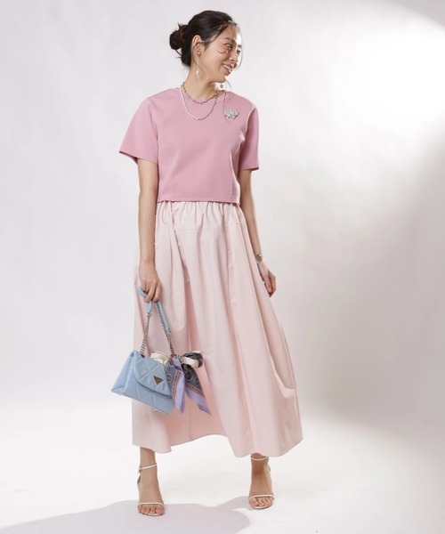 JUSGLITTY（ジャスグリッティー）の「ニットＴ×ドロストスカートＳＥＴ（ワンピース・レディース・ブラック系その他/ピンク/レッド/ネイビー・1/2）」の4枚目の写真