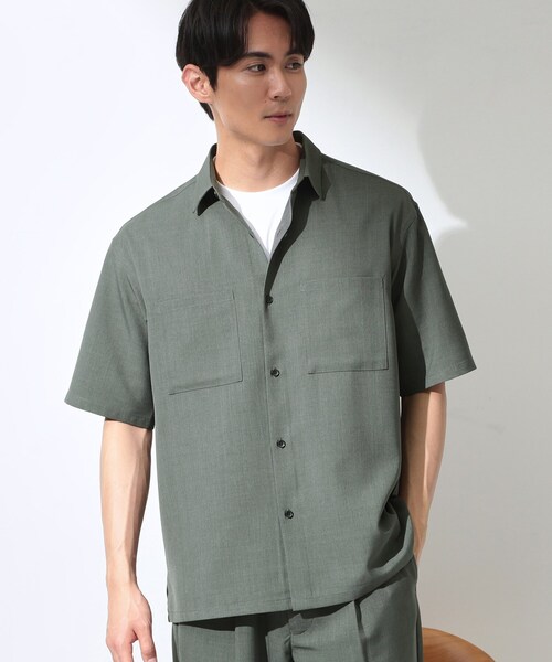 THE SHOP TK (ザ ショップ ティーケー )の「LITE TEX ダブルフラップ半袖シャツ 接触冷感/吸水速乾/UVカット/アンチピリング/イージーケア/洗濯機OK/セットアップ可(シャツ/ブラウス・メンズ・ブラック/ダークグレー/ブルー系その他/オリーブ・03/02/01/04)」の8枚目の写真