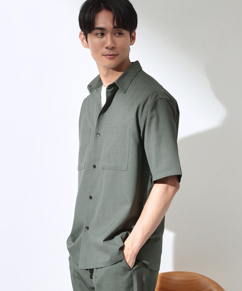 THE SHOP TK (ザ ショップ ティーケー )の「LITE TEX ダブルフラップ半袖シャツ 接触冷感/吸水速乾/UVカット/アンチピリング/イージーケア/洗濯機OK/セットアップ可(シャツ/ブラウス・メンズ・ブラック/ダークグレー/ブルー系その他/オリーブ・03/02/01/04)」の9枚目の写真