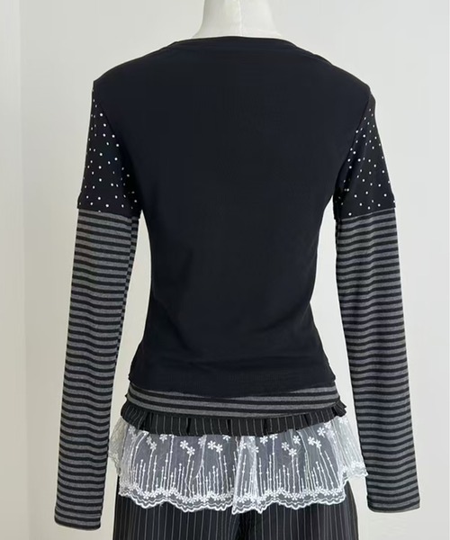 AsheKsha(アシクシャ)の「Y2K可愛いトップス/フェイクツーピーストップス(Tシャツ/カットソー・レディース・ブラック・M)」の15枚目の写真