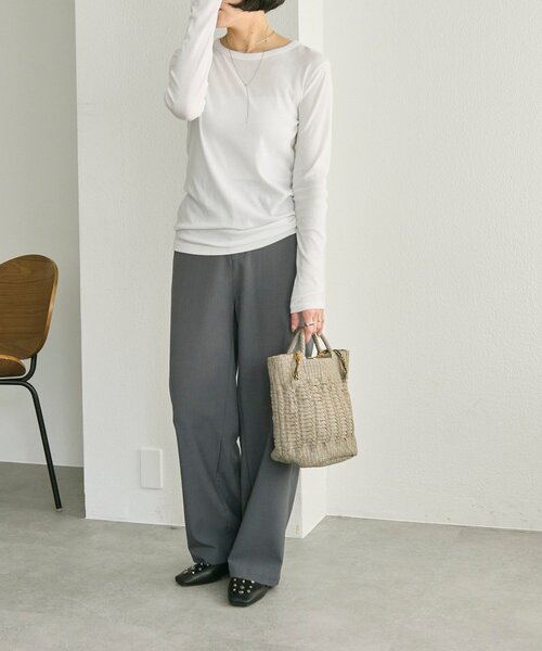 ear PAPILLONNER(イアパピヨネ)の「バリ島バケットショルダーバッグ《本革》(ショルダーバッグ・レディース・ライトグレー/ブラック・FREE)」の16枚目の写真