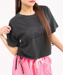 ワッペンロゴ サイドギャザー ピグメントTシャツ
