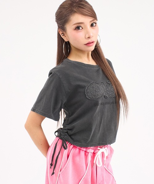 ANAP(アナップ)の「ワッペンロゴ サイドギャザー ピグメントTシャツ(Tシャツ/カットソー・レディース・ホワイト/ブルー/ダークアッシュ・F)」の10枚目の写真