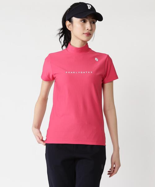 PEARLY GATES(パーリーゲイツ)の「4WAYストレッチリップル半袖ハイネックカットソー(Tシャツ/カットソー・レディース・ピンク/ホワイト・SMALL/MEDIUM)」の2枚目の写真