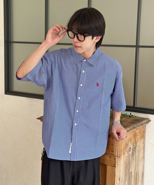 U.S. POLO ASSN.(ユーエスポロアッスン)の「シアサッカー半袖シャツ(シャツ/ブラウス・レディース・ホワイト/レッド/ブラウン/グリーン/アイボリー/ブルー/イエロー/ネイビー・MEDIUM/LARGE)」の5枚目の写真