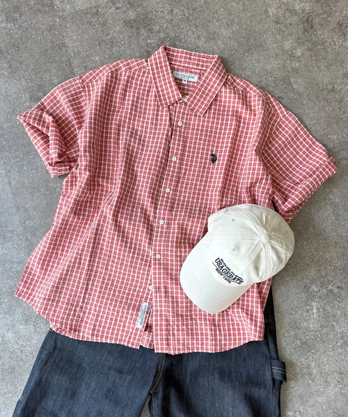 U.S. POLO ASSN.(ユーエスポロアッスン)の「シアサッカー半袖シャツ(シャツ/ブラウス・レディース・ホワイト/レッド/ブラウン/グリーン/アイボリー/ブルー/イエロー/ネイビー・MEDIUM/LARGE)」の8枚目の写真