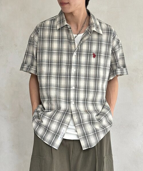 U.S. POLO ASSN.(ユーエスポロアッスン)の「シアサッカー半袖シャツ(シャツ/ブラウス・レディース・ホワイト/レッド/ブラウン/グリーン/アイボリー/ブルー/イエロー/ネイビー・MEDIUM/LARGE)」の16枚目の写真