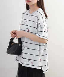 BRODIAEA（ブローディア）の「BRODIAEA 落書き風プリントボーダー半袖Tシャツ 日本製（Tシャツ/カットソー）」