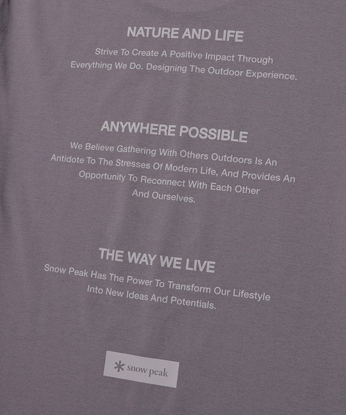 Snow Peak(スノーピーク)の「Snow Peak / Quick-Dry Lettering S/S T-Shirt クイックドライ レタリング S/S Tシャツ 海外限定(Tシャツ/カットソー・メンズ・スミクロ/ホワイト/グレイッシュブルー・M/L/XL/2XL)」の17枚目の写真