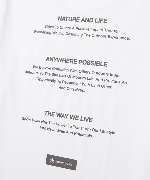 Snow Peak(スノーピーク)の「Snow Peak / Quick-Dry Lettering S/S T-Shirt クイックドライ レタリング S/S Tシャツ 海外限定(Tシャツ/カットソー・メンズ・スミクロ/ホワイト/グレイッシュブルー・M/L/XL/2XL)」の9枚目の写真