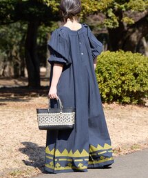 【Aguni】綿麻裾刺繍サロペット