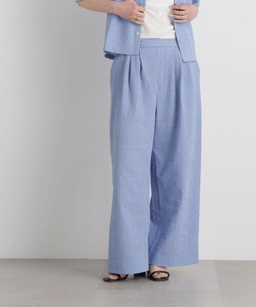 THOUSAND MILE(サウザンドマイル)の「THOUSAND MILE/SEERSUCKER STRIPE WIDE PANTS(セットアップ可)(その他パンツ・レディース・ライトブルー・L/M)」の2枚目の写真