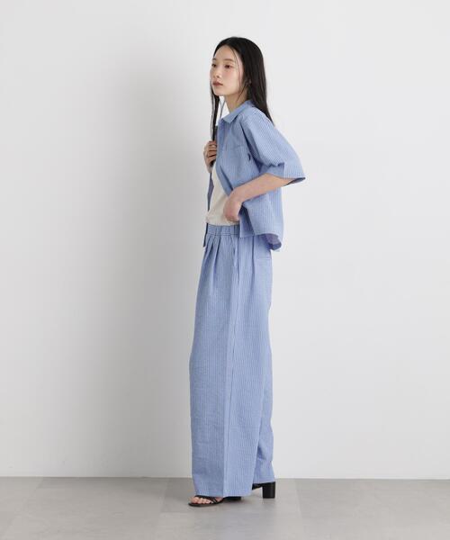 THOUSAND MILE(サウザンドマイル)の「THOUSAND MILE/SEERSUCKER STRIPE WIDE PANTS(セットアップ可)(その他パンツ・レディース・ライトブルー・L/M)」の5枚目の写真