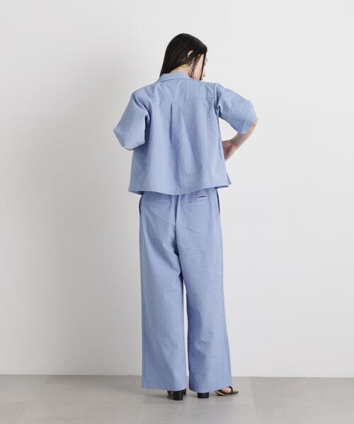 THOUSAND MILE(サウザンドマイル)の「THOUSAND MILE/SEERSUCKER STRIPE WIDE PANTS(セットアップ可)(その他パンツ・レディース・ライトブルー・L/M)」の6枚目の写真