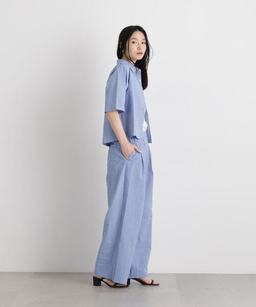 THOUSAND MILE(サウザンドマイル)の「THOUSAND MILE/SEERSUCKER STRIPE WIDE PANTS(セットアップ可)(その他パンツ・レディース・ライトブルー・L/M)」の7枚目の写真