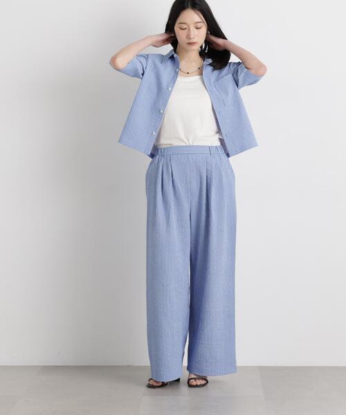 THOUSAND MILE(サウザンドマイル)の「THOUSAND MILE/SEERSUCKER STRIPE WIDE PANTS(セットアップ可)(その他パンツ・レディース・ライトブルー・L/M)」の8枚目の写真