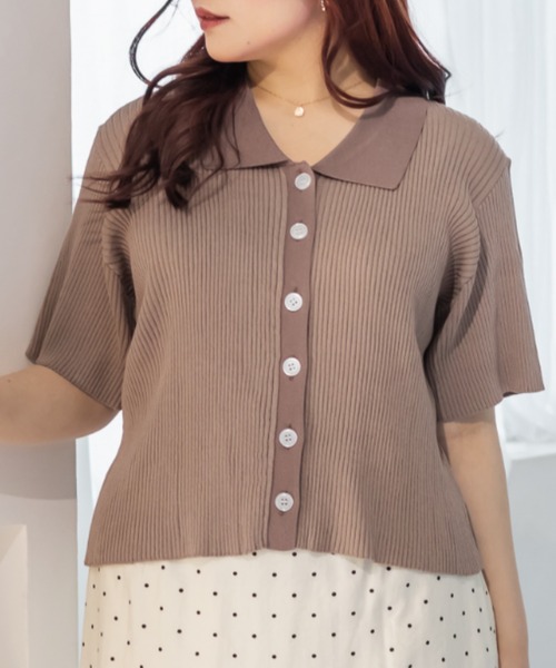 CLETTE(クレット)の「CLETTEオリジナルバイカラー衿付き半袖ニット(ニット/セーター・レディース・グレー/モカ/イエロー・3L/LL/4L)」の15枚目の写真