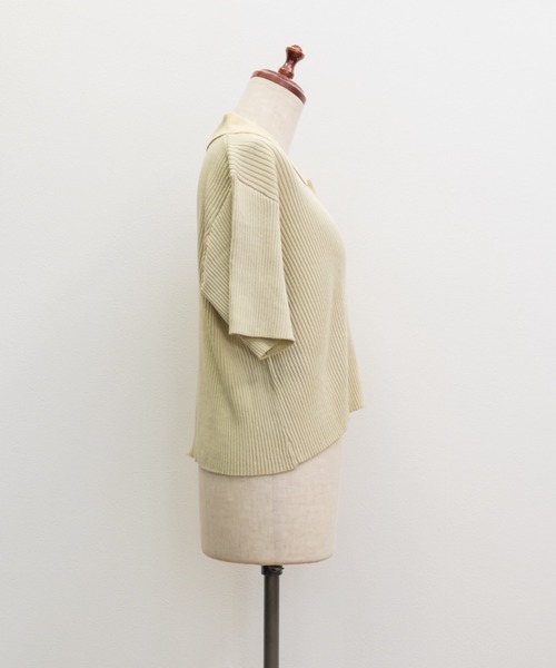 CLETTE(クレット)の「CLETTEオリジナルバイカラー衿付き半袖ニット(ニット/セーター・レディース・グレー/モカ/イエロー・3L/LL/4L)」の7枚目の写真