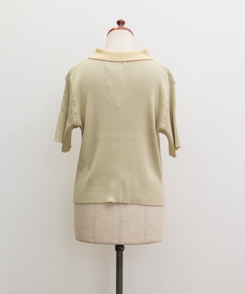 CLETTE(クレット)の「CLETTEオリジナルバイカラー衿付き半袖ニット(ニット/セーター・レディース・グレー/モカ/イエロー・3L/LL/4L)」の8枚目の写真
