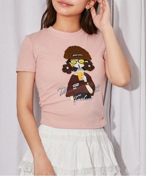 GORGE(ゴージ)の「《帽子女の子キャラ》立体デザインTシャツ/ストリート×Y2K/春夏/全3色(Tシャツ/カットソー・レディース・ブラック/オフホワイト/ピンク・F)」の3枚目の写真