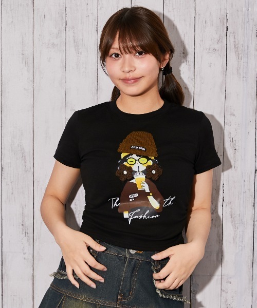 GORGE(ゴージ)の「《帽子女の子キャラ》立体デザインTシャツ/ストリート×Y2K/春夏/全3色(Tシャツ/カットソー・レディース・ブラック/オフホワイト/ピンク・F)」の8枚目の写真