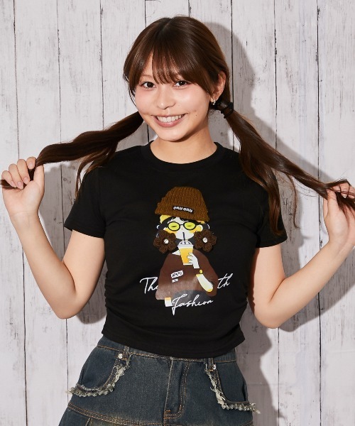 GORGE(ゴージ)の「《帽子女の子キャラ》立体デザインTシャツ/ストリート×Y2K/春夏/全3色(Tシャツ/カットソー・レディース・ブラック/オフホワイト/ピンク・F)」の9枚目の写真