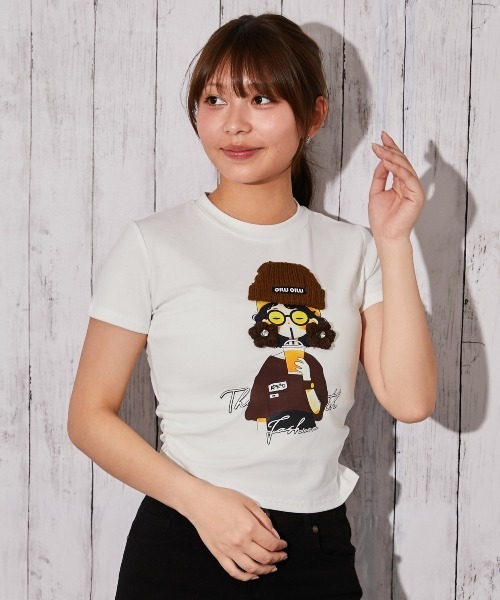 GORGE(ゴージ)の「《帽子女の子キャラ》立体デザインTシャツ/ストリート×Y2K/春夏/全3色(Tシャツ/カットソー・レディース・ブラック/オフホワイト/ピンク・F)」の12枚目の写真
