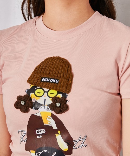GORGE(ゴージ)の「《帽子女の子キャラ》立体デザインTシャツ/ストリート×Y2K/春夏/全3色(Tシャツ/カットソー・レディース・ブラック/オフホワイト/ピンク・F)」の15枚目の写真