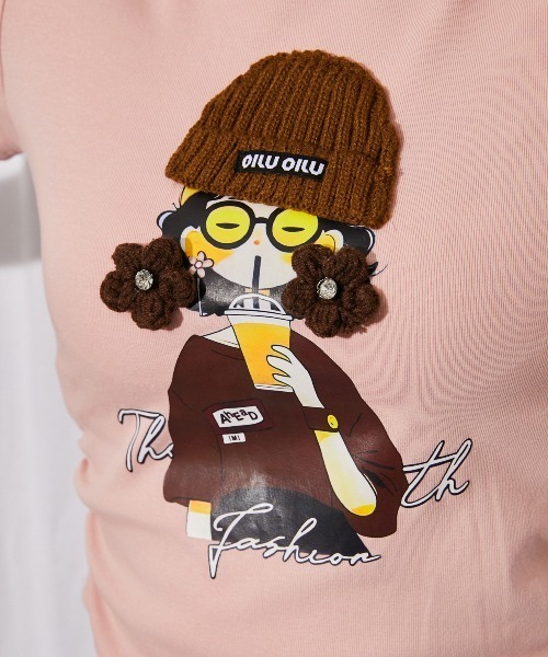 GORGE(ゴージ)の「《帽子女の子キャラ》立体デザインTシャツ/ストリート×Y2K/春夏/全3色(Tシャツ/カットソー・レディース・ブラック/オフホワイト/ピンク・F)」の19枚目の写真