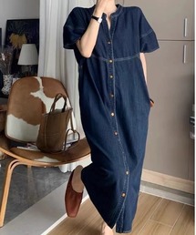 デニムロングワンピース ストレートシルエット