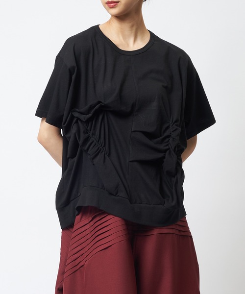 gomme(ゴム)の「シャーリングT(Tシャツ/カットソー・レディース・ボルドー/ホワイト/ブラック/チャコールグレー・MEDIUM)」の3枚目の写真