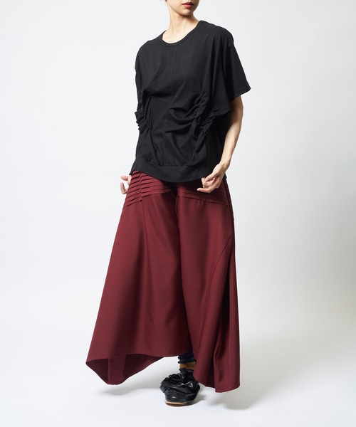gomme(ゴム)の「シャーリングT(Tシャツ/カットソー・レディース・ボルドー/ホワイト/ブラック/チャコールグレー・MEDIUM)」の6枚目の写真