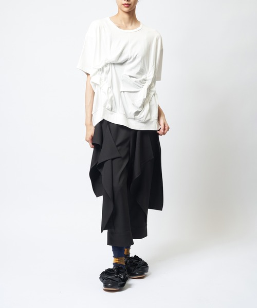 gomme(ゴム)の「シャーリングT(Tシャツ/カットソー・レディース・ボルドー/ホワイト/ブラック/チャコールグレー・MEDIUM)」の8枚目の写真