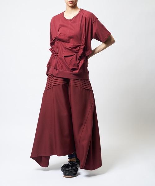 gomme(ゴム)の「シャーリングT(Tシャツ/カットソー・レディース・ボルドー/ホワイト/ブラック/チャコールグレー・MEDIUM)」の14枚目の写真
