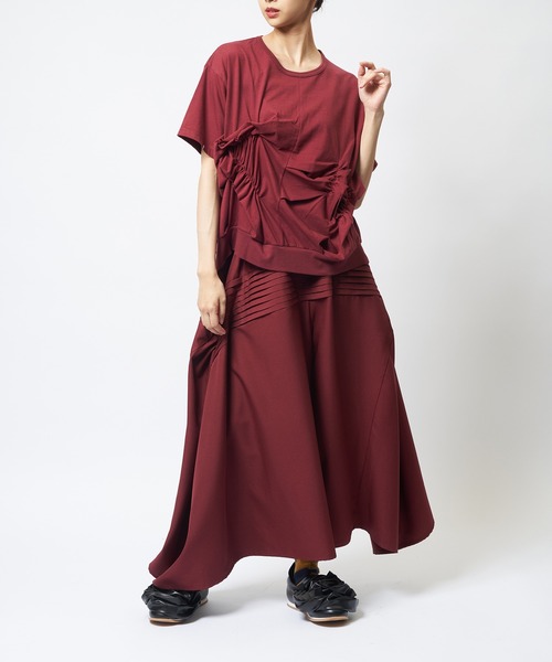 gomme(ゴム)の「シャーリングT(Tシャツ/カットソー・レディース・ボルドー/ホワイト/ブラック/チャコールグレー・MEDIUM)」の15枚目の写真