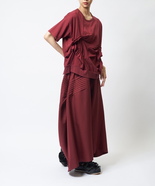 gomme(ゴム)の「シャーリングT(Tシャツ/カットソー・レディース・ボルドー/ホワイト/ブラック/チャコールグレー・MEDIUM)」の16枚目の写真