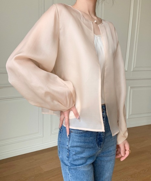 Teem Store(チームストア)の「ノーカラーシアーカーディガン 二次会 結婚式(カーディガン/ボレロ・レディース・アイボリー/ホワイト・F)」の8枚目の写真