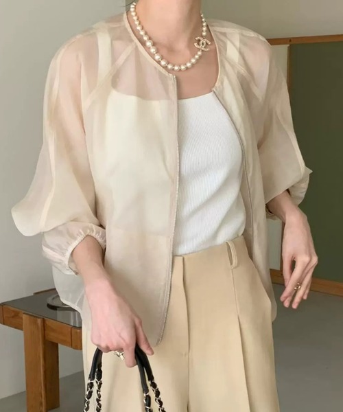 Teem Store(チームストア)の「ノーカラーシアーカーディガン 二次会 結婚式(カーディガン/ボレロ・レディース・アイボリー/ホワイト・F)」の11枚目の写真