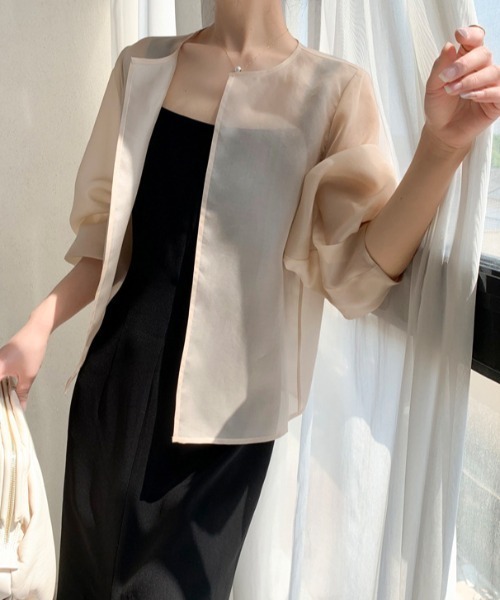 Teem Store(チームストア)の「ノーカラーシアーカーディガン 二次会 結婚式(カーディガン/ボレロ・レディース・アイボリー/ホワイト・F)」の13枚目の写真