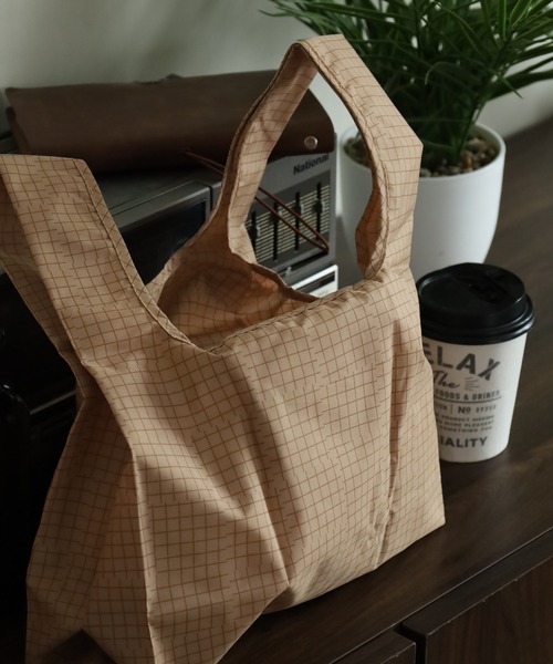 392 plusm(サンキューニプリュスエム)の「392PLUSM ECO BAG_MINI チェック エコバッグ(エコバッグ/サブバッグ・メンズ・グリーン/イエロー/オフホワイト/ベージュ・ONE)」の5枚目の写真