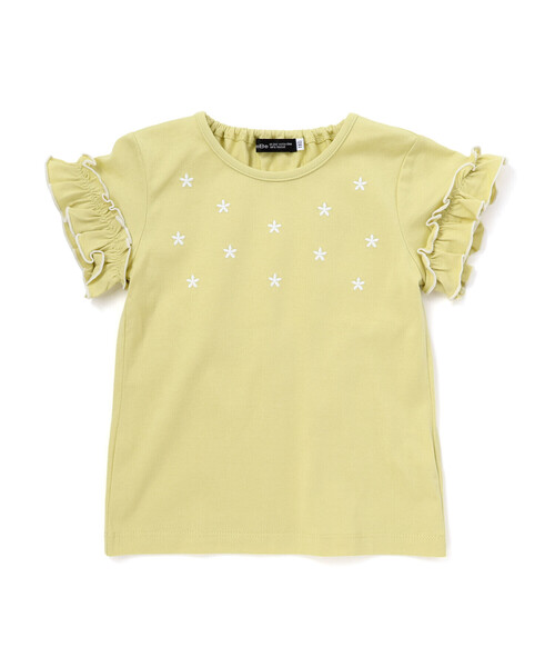 BeBe(ベベ)の「フラワーシャワー刺しゅうフリル天竺半袖Tシャツ(90~150cm)(Tシャツ/カットソー・キッズ・グリーン/ネイビー・140cm/130cm/110cm/150cm/120cm)」の2枚目の写真
