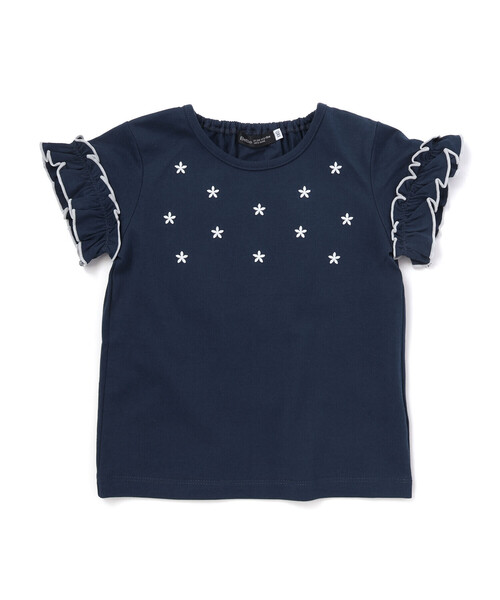BeBe(ベベ)の「フラワーシャワー刺しゅうフリル天竺半袖Tシャツ(90~150cm)(Tシャツ/カットソー・キッズ・グリーン/ネイビー・140cm/130cm/110cm/150cm/120cm)」の9枚目の写真