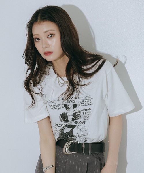 PAGEBOY(ページボーイ)の「コラージュT/半袖Tシャツ(Tシャツ/カットソー・レディース・ブラック/オフホワイト・FREE)」の1枚目の写真